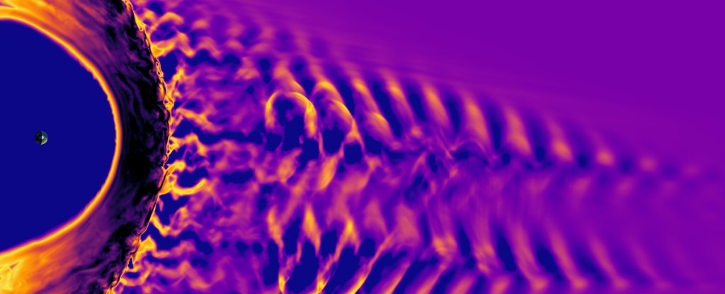 Simulation of Earth's magnetic field, bow shock and foreshock. 