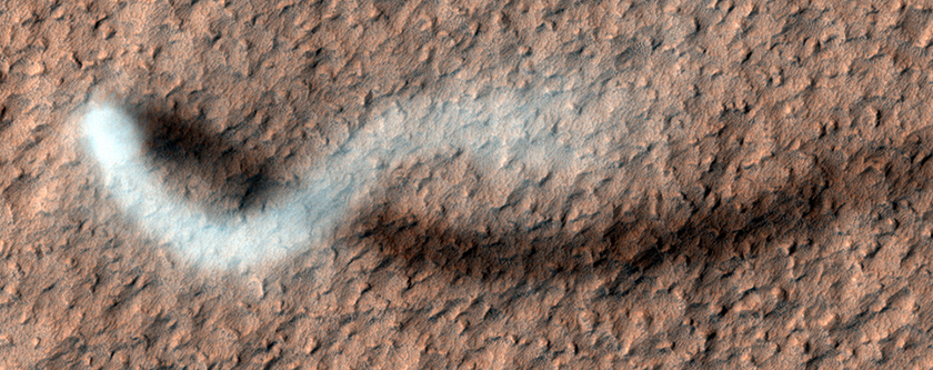 Serpentine dust devil from 2012. (NASA/JPL/UArizona)