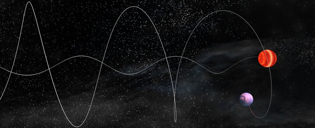 Illustration of a star's wobble in space. 