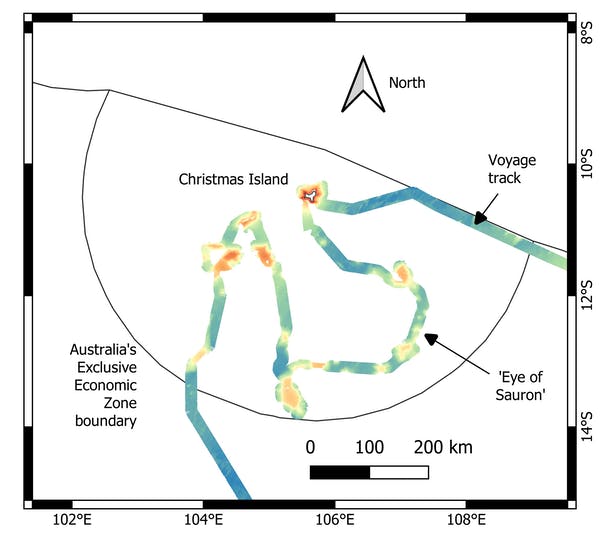 map showing locations of the undersea volcano