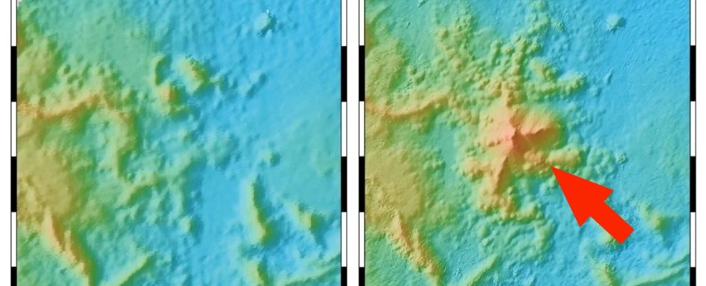 Elevation maps in 2014 and 2019 reveal the new volcano. 