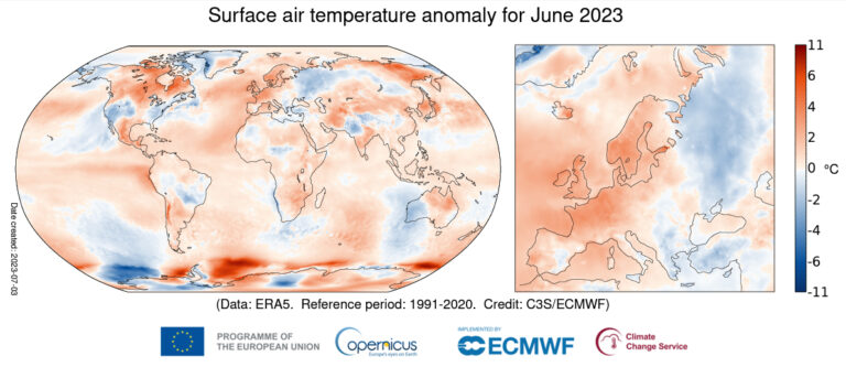 MapOfTheWorldShowingJune2023SurfaceAirTe