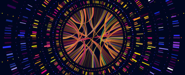 Colorful stylized abstract representation of genomic data in a circle