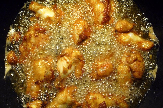 deep-frying chicken