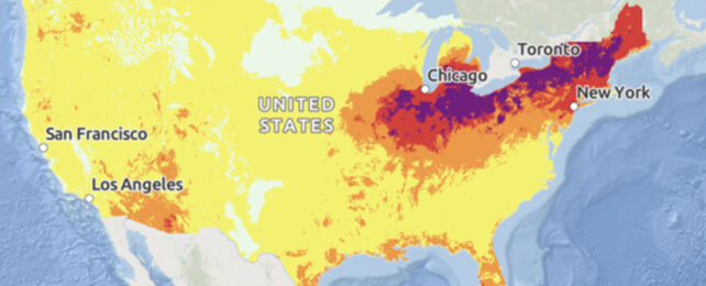 Heatrisk map showing June heatwave over US northeast