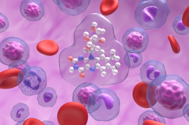 Illustration of a vitamin B2 molecule in the blood. 