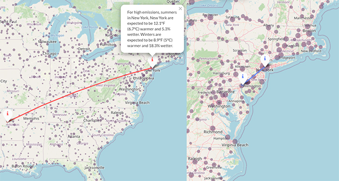 High compared to low emissions scenarios for New York