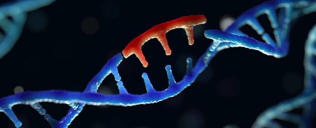 illustration of blue DNA molecule with a red inserted segment