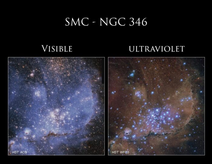 Visible and ultraviolet images of SMC NGC 346 satellite galaxy