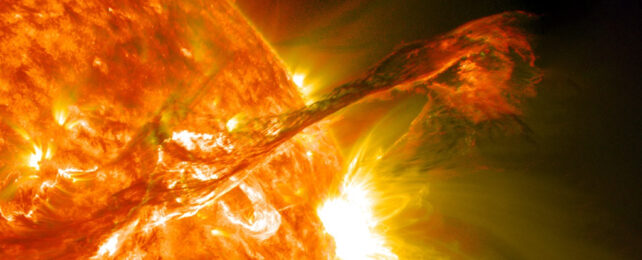 Sun's plasma shooting out from its fiery surface