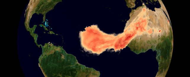 Dust cloud from Sahara shrouding the Atlantic ocean