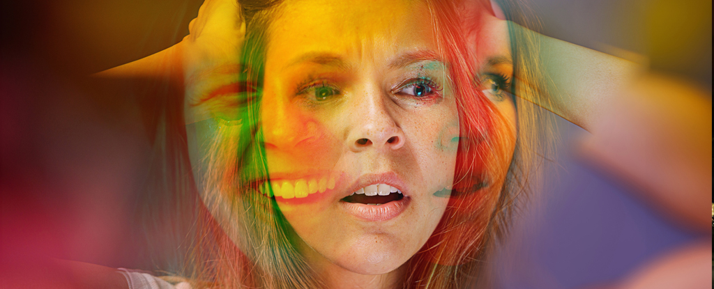 Image of a young women's face juxtaposed in different emotional states