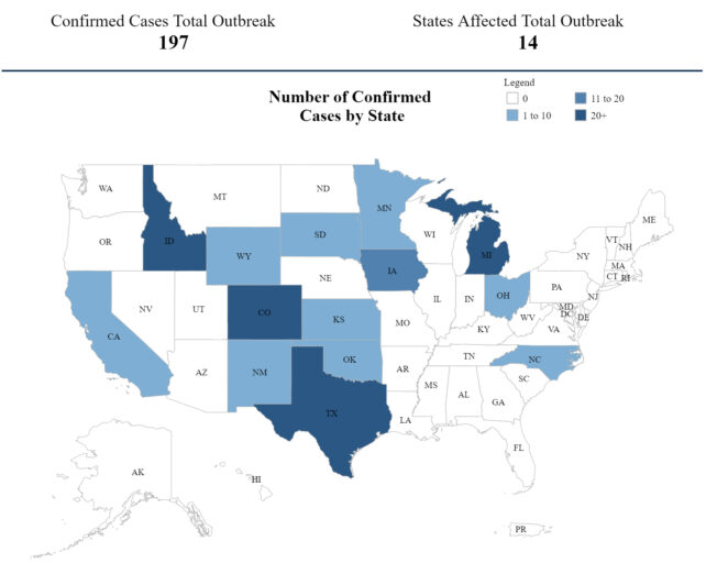 MapOfHighlyPathogenicBirdFluOutbreakInCowsUSA