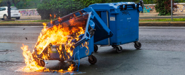 rubbish bin on fire