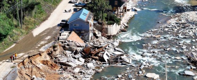 Houses damaged by Hurricane Helene in North Carolina