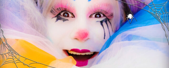 A pastel colored clown face