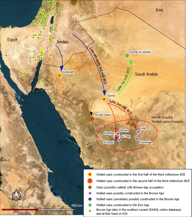 Map of Saudi Arabia region with oasis villages