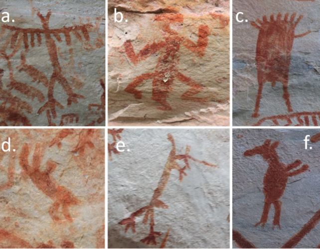 A series of ochre cave painting figures