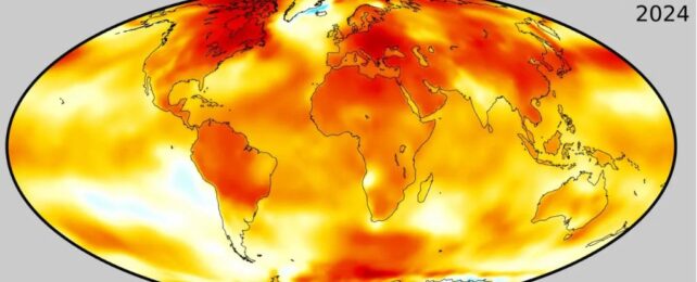 Map showing global temperature anomalies in red across the globe