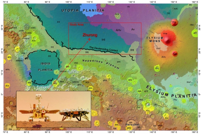 A colorful map of Mars terrain