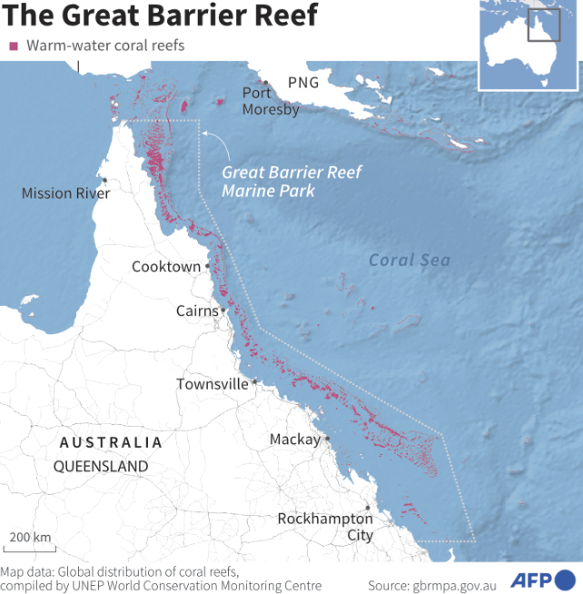 map of Queensland with great barrier reef