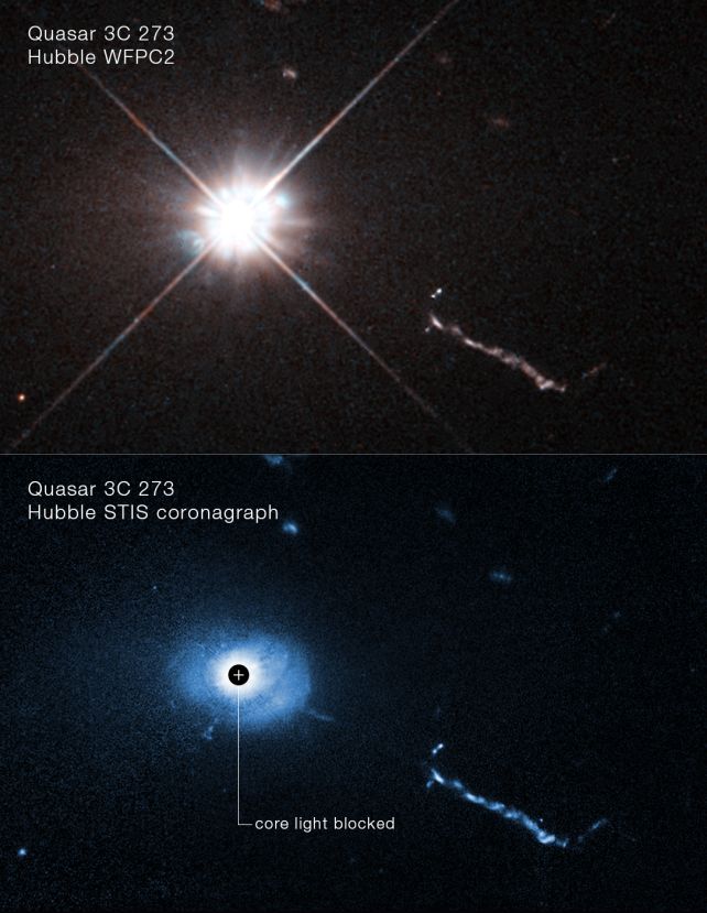 Hubble Captures Closest-Ever Look at Bright Quasar 3C 273