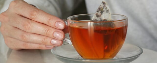 A hand holding a cup of tea