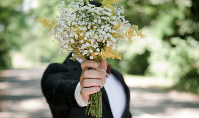 man with flowers