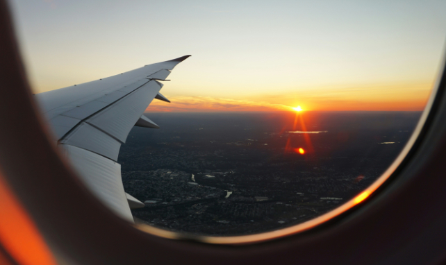 sunset through a plane's window