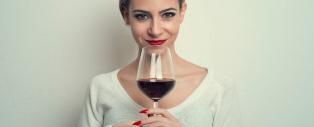 woman holding glass of red wine