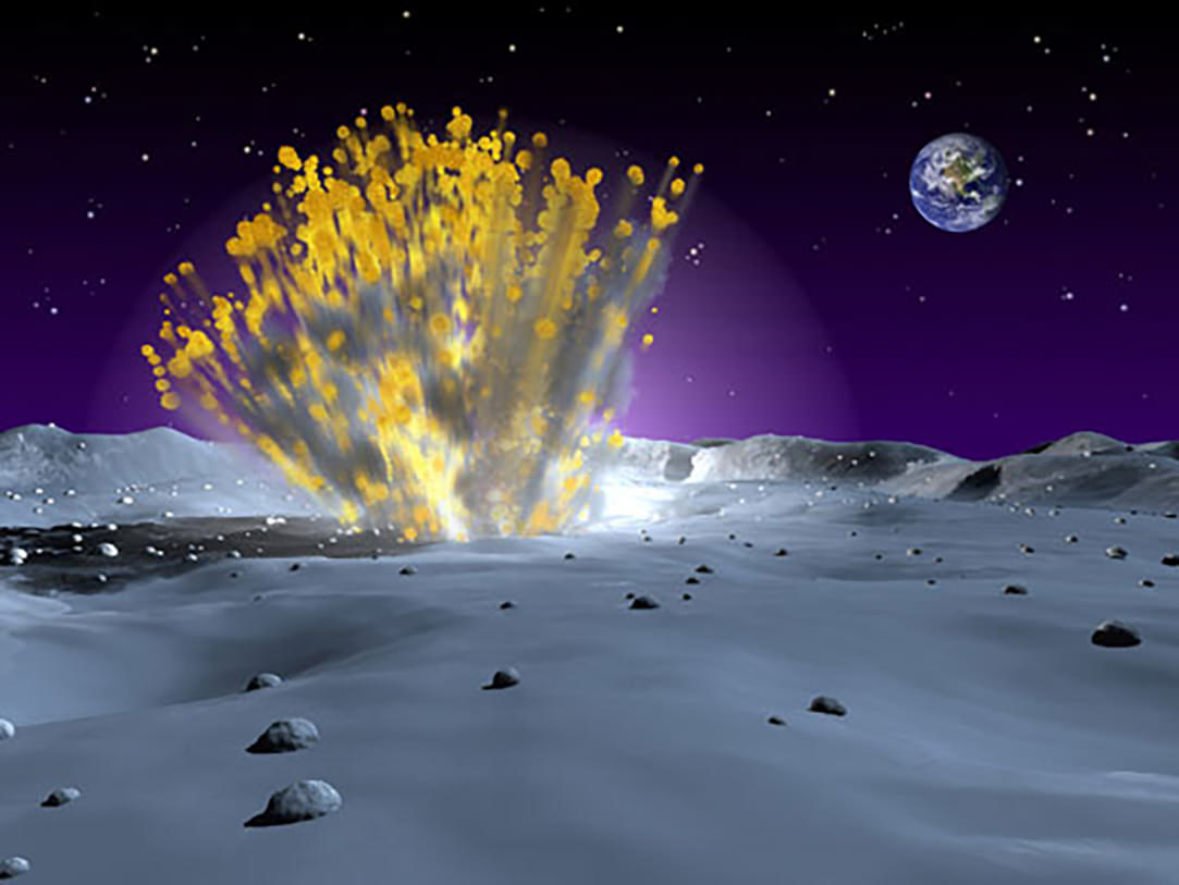 Illustration of a lunar explosion with Earth in the background sky