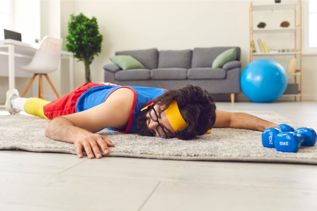 Sleeping man fell asleep during workout