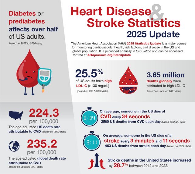 Infographic showing key stats in heart disease and stroke statistics