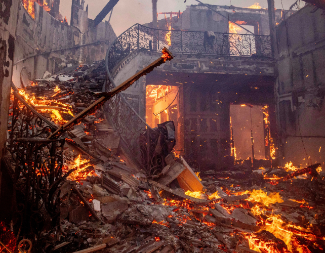 staircase exposed by fire in LA house