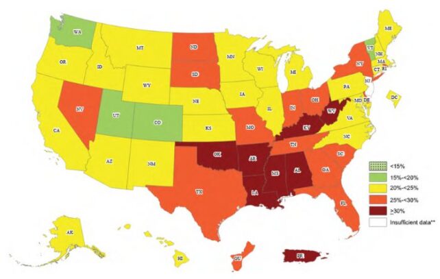 Heat map of self reported inactivity levels