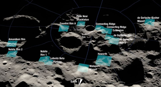 map of moon's south pole