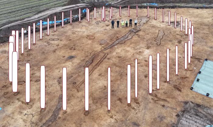 Diagram of Danish woodhenge overlayed on site photo 