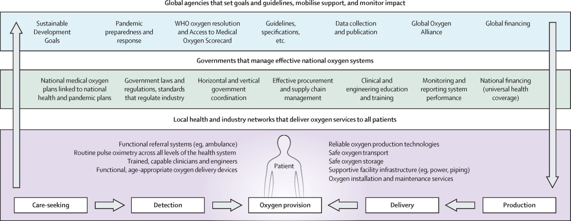 Diagram showing schematic for national medical oxygen system