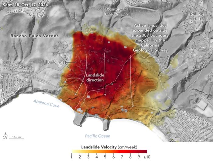 Heat map showing speed of landslide on map