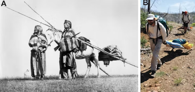 native americans pulling handcart