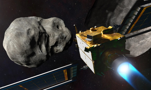 artist image of spacecraft near asteroid