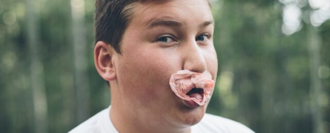 man with gum on his face