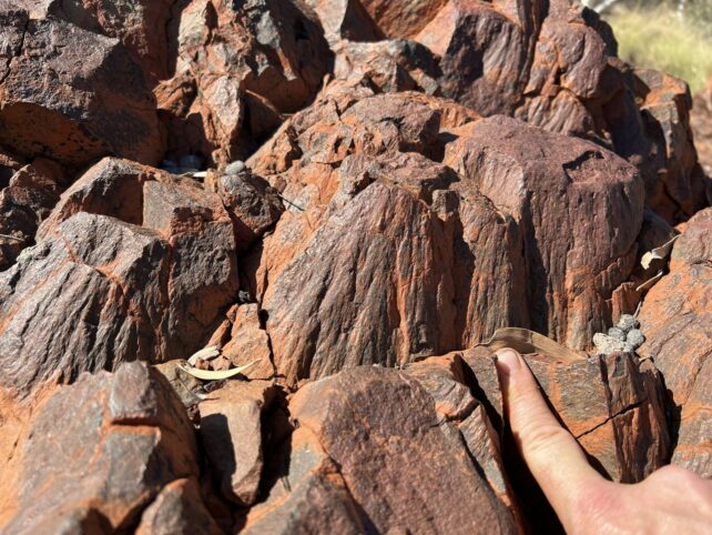 Red and grey jutting rocks