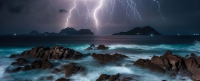 lightning over the ocean